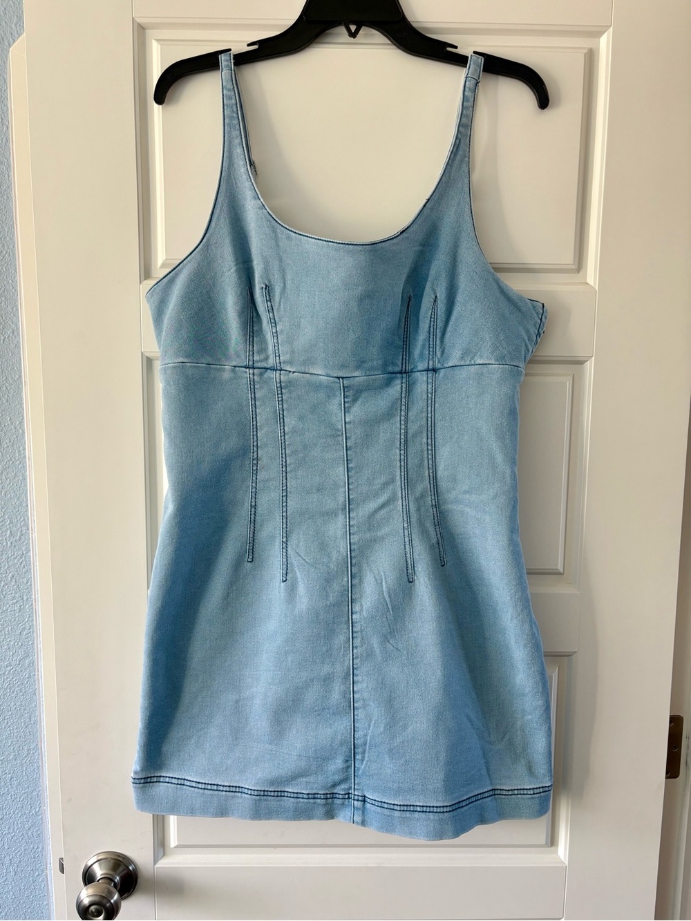 Light Blue Denim Tank Dress - Women's Casual Scoop Neck